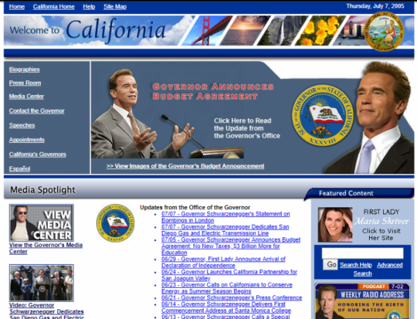 2005 screenshot of gov.ca.gov