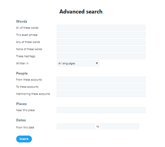 expanded screenshot of Twitter Advanced Search dashboard